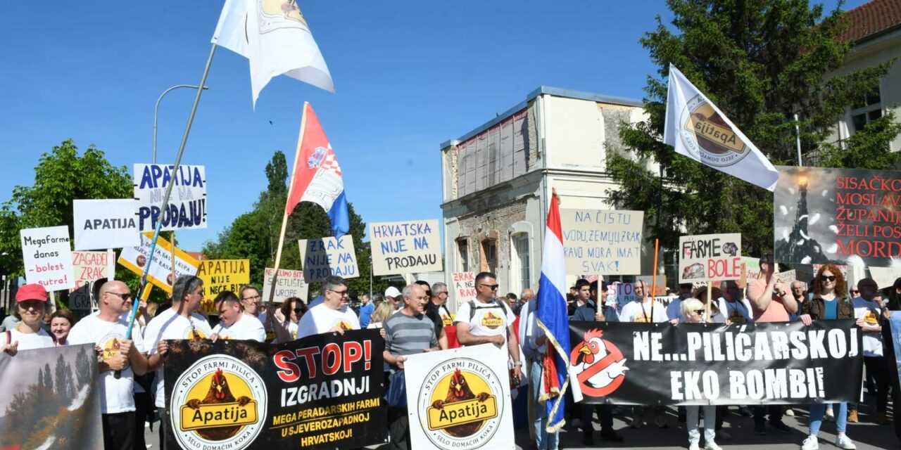 Sisak: Prosvjed protiv izgradnje megalomanskih uzgojnih i klaoničkih pogona pilića